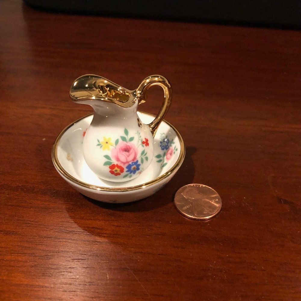 Vintage LIMOGE miniature pitcher with bowl!